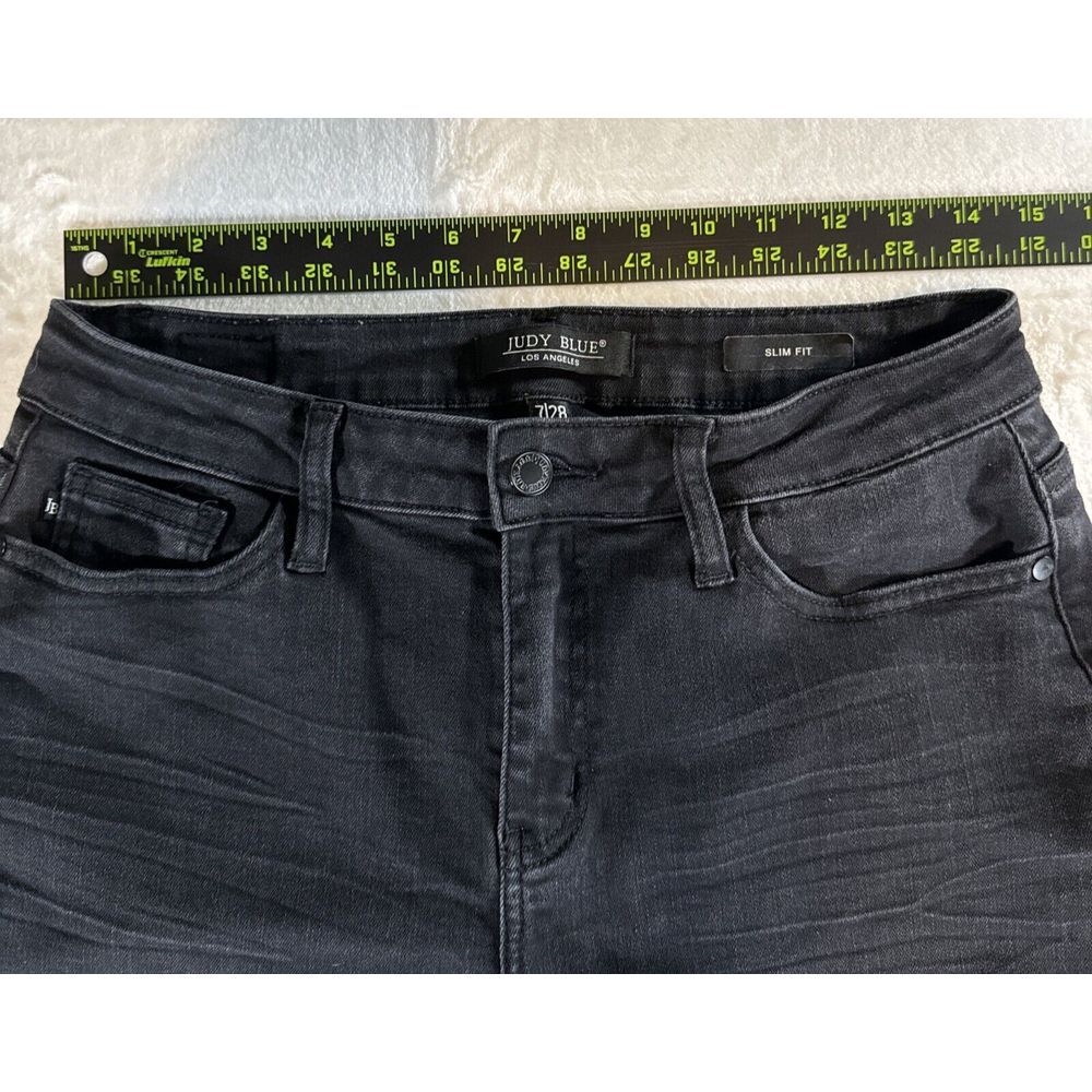 Judy Blue Jeans SZ 28 Black Slim Fit Mid Rise Stretch Distressed Raw Hem JB88137 - Picture 12 of 14